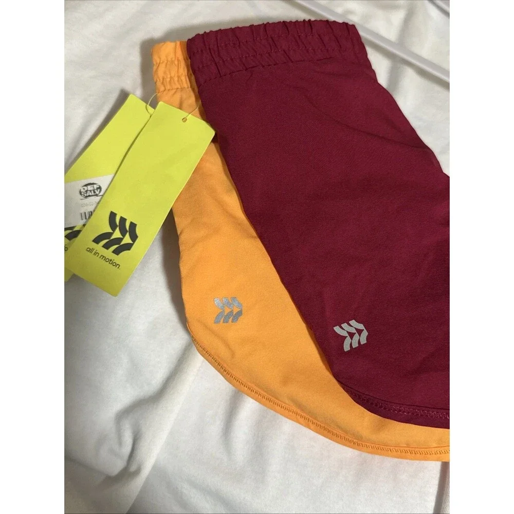 All In Motion Girl' Shorts 2 Pairs Orange Maroon Extra Small 4-5